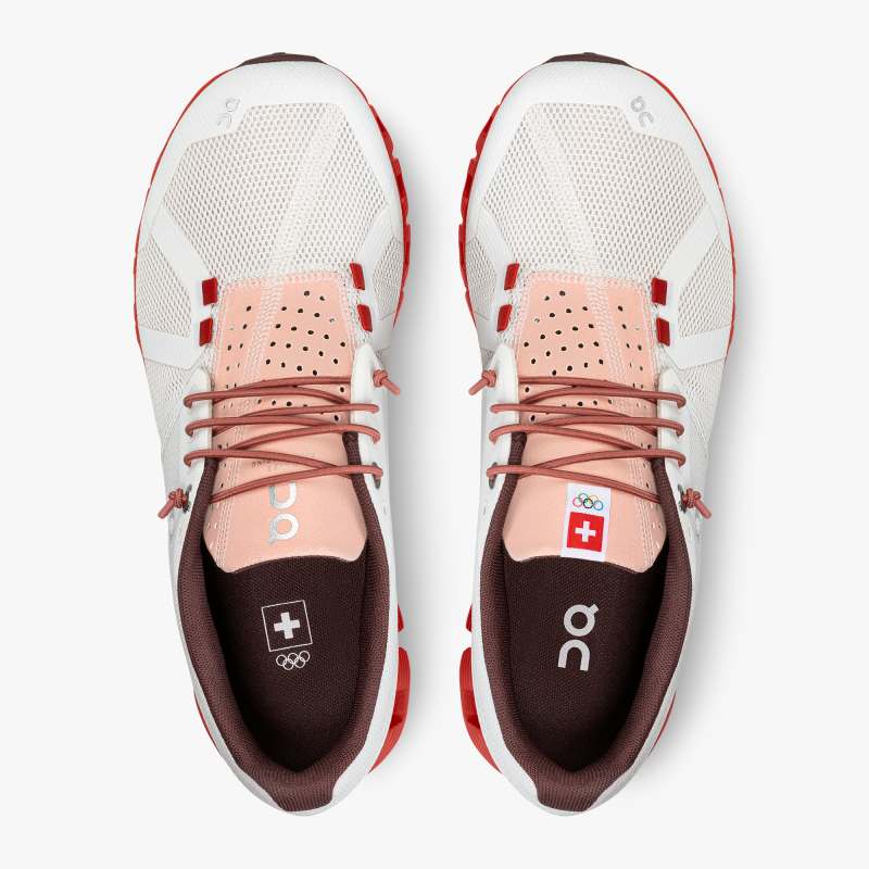 On Running Shoes Women's Cloud Swiss Olympic-Red | White