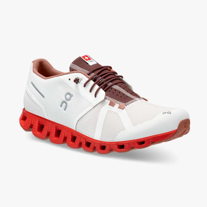 On Running Shoes Men's Cloud Swiss Olympic-Red | White - Click Image to Close