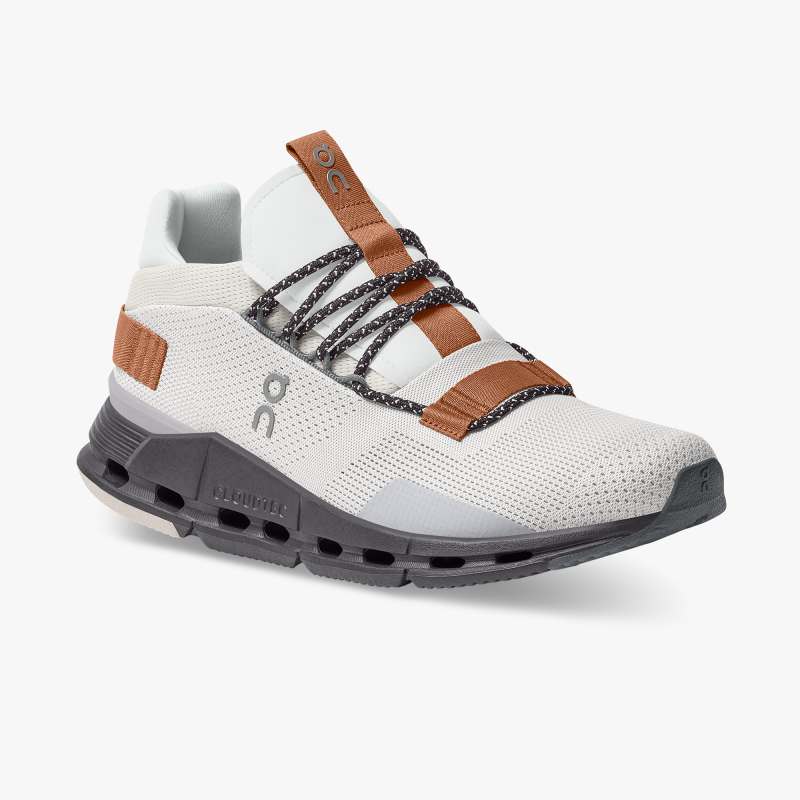 On Running Shoes Men's Cloudnova-White | Pecan - Click Image to Close