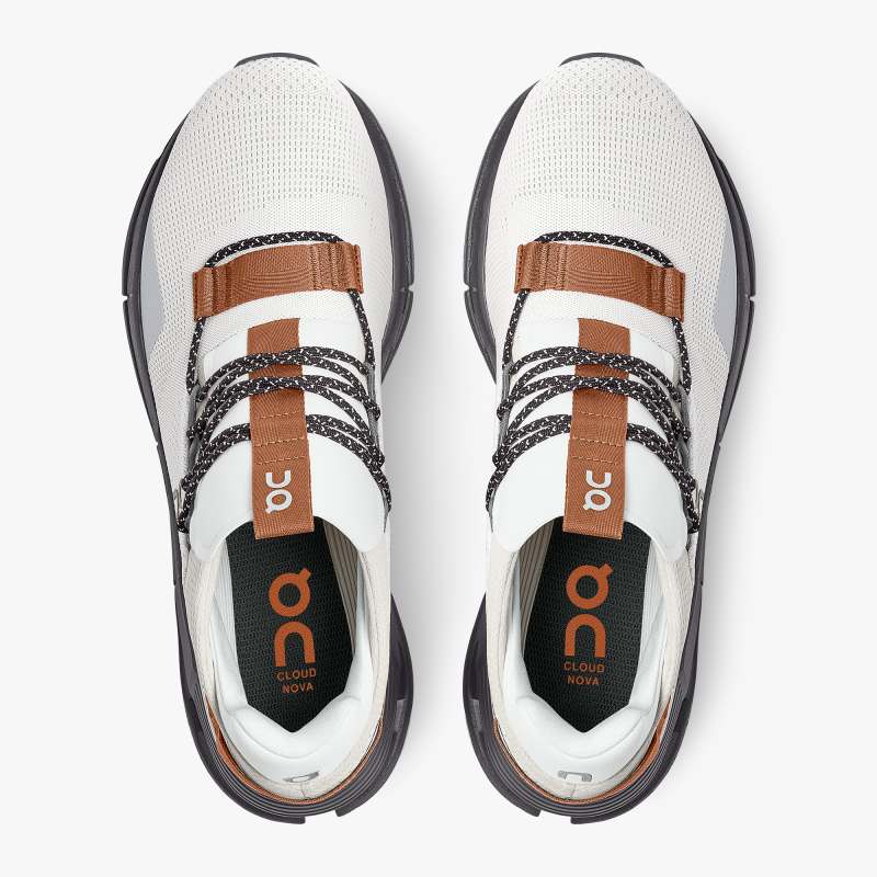 On Running Shoes Men's Cloudnova-White | Pecan - Click Image to Close